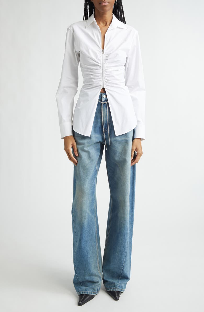 Alexander Wang Ruched Knit Zip Top, Alternate, color, White