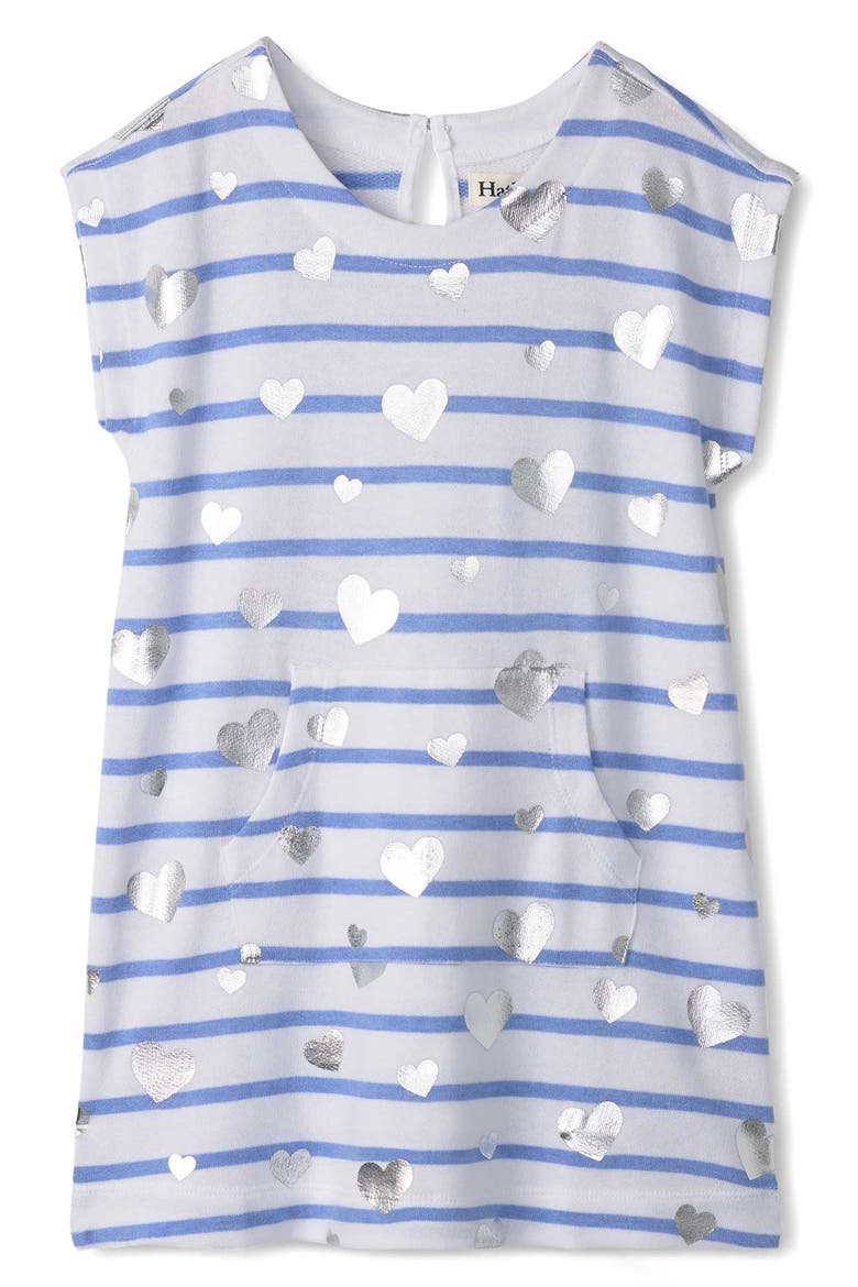 Kids' Heart Stripes Terry Dress, Main, color, CORNFLOWER BLUE