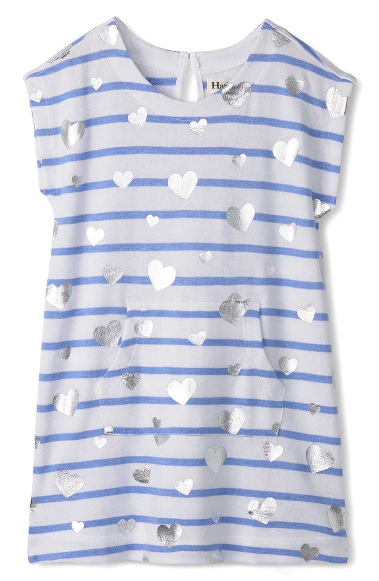 Hatley Kids' Heart Stripes Terry Dress, Main, color, Cornflower Blue
