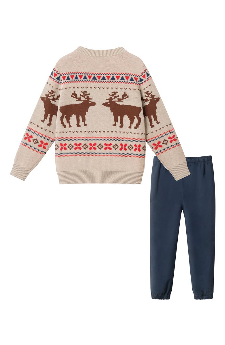 Andy & Evan Kids' Fair Isle Cotton Crewneck Sweater & Joggers Set, Alternate, color, Beige