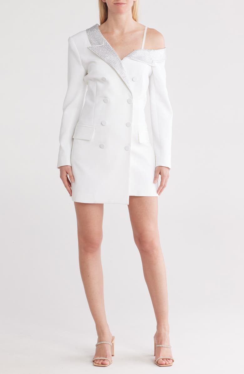 L'AGENCE Dorothea Asymmetric Long Sleeve Blazer Dress, Main, color, White