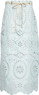 Zimmermann Awaken Belted Broderie Anglaise Midi Skirt