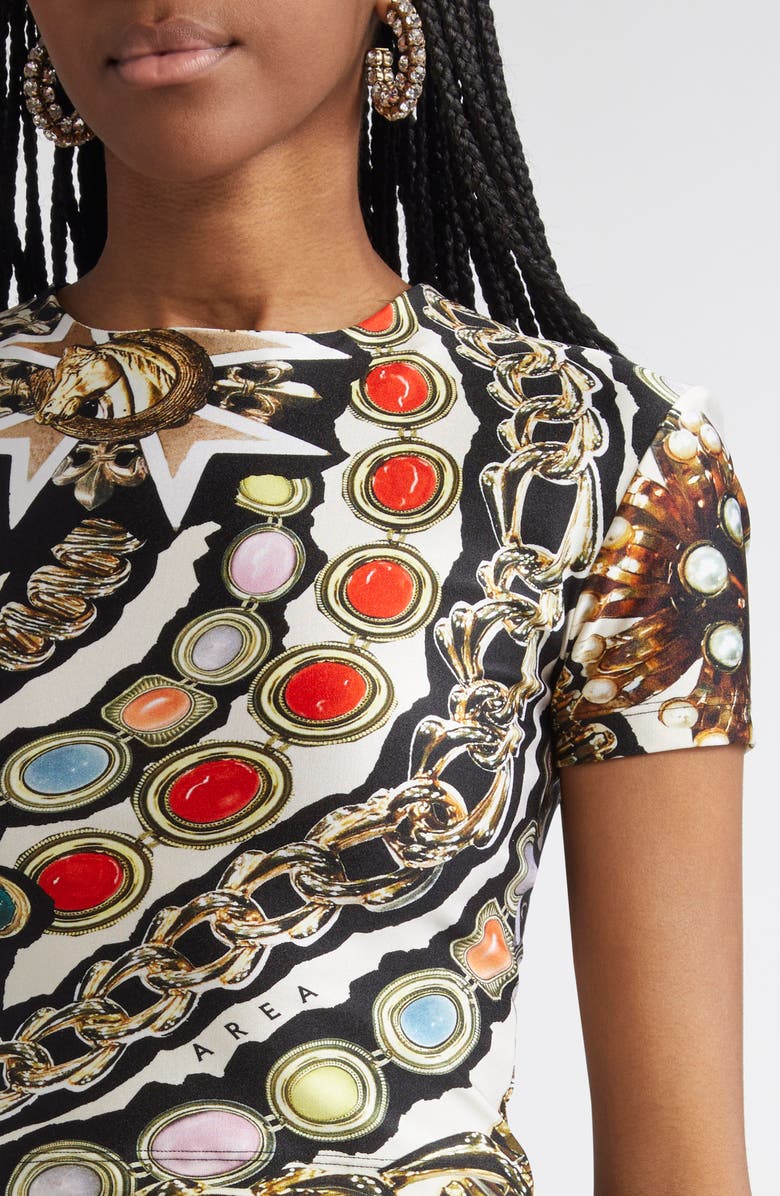 Area Gemstone Chain Print Crop Top, Alternate, color, Black Multi