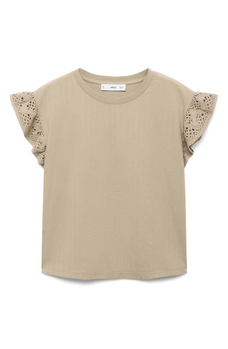 MANGO Ruffle Eyelet Sleeve Top, Alternate, color, Medium Brown