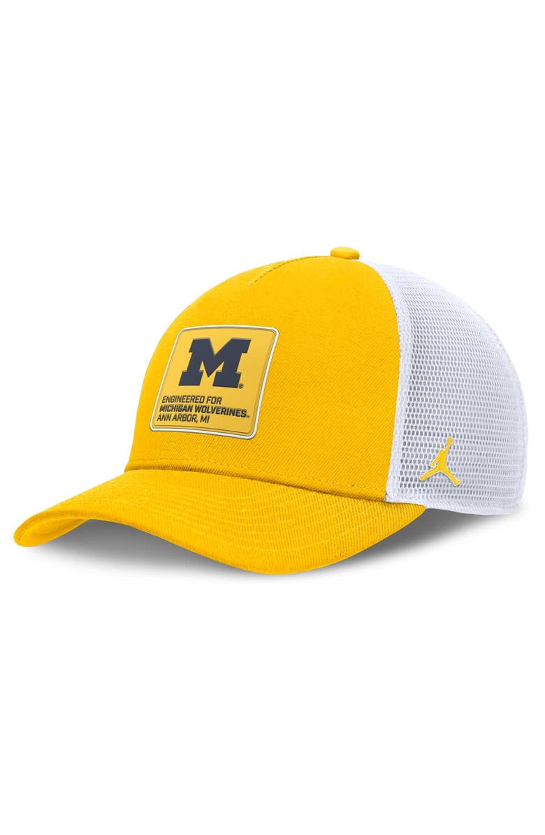 Jordan Brand Men's Jordan Brand  Gold/White Michigan Wolverines 2025 On-Field Rise Engineered Trucker Adjustable Hat, Main, color, Gold
