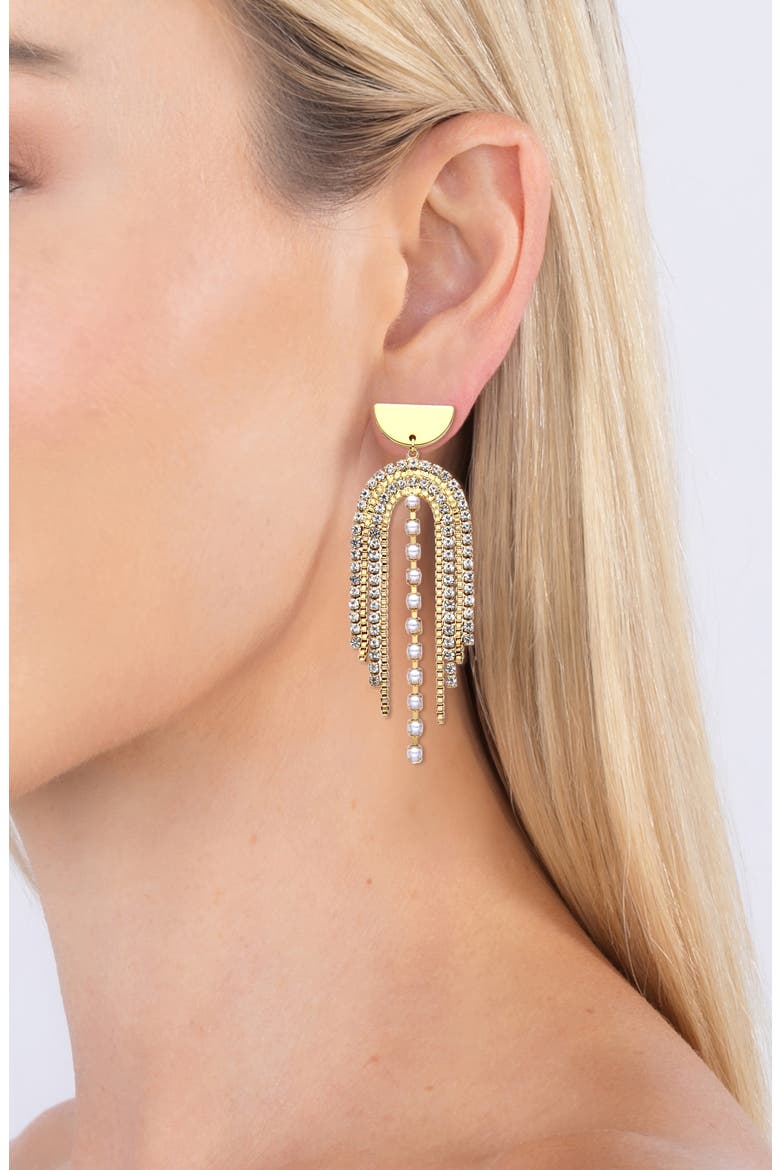 Marie Imitation Pearl & Crystal Fringe Drop Earrings, Alternate, color, GOLD