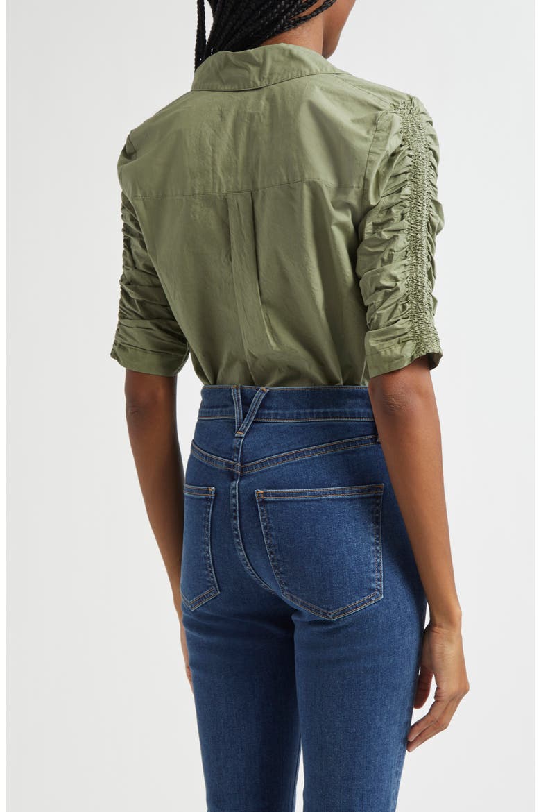 Porta Ruched Cotton Button-Up Shirt, Alternate, color, STONE ARMY
