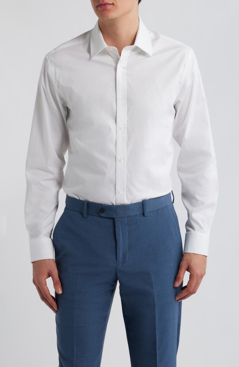 DANIEL HECHTER Paris Modern Fit Textured White Cotton Dress Shirt, Main, color, 