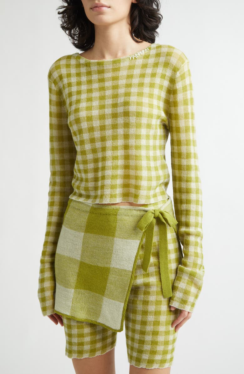YanYan Gingham Check Wool Boatneck Sweater, Alternate, color, Sprout