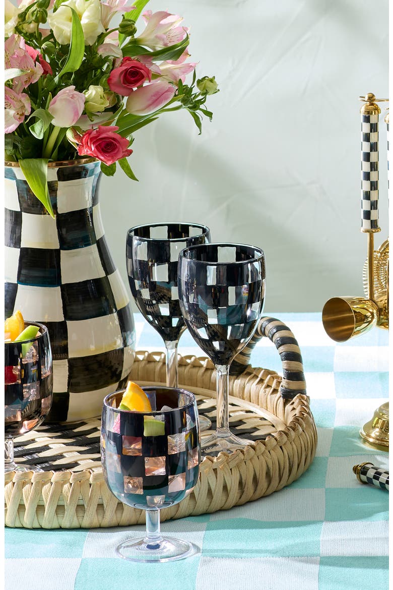 Set of 4 Black Check Acrylic Wine Goblets, Alternate, color, BLACK