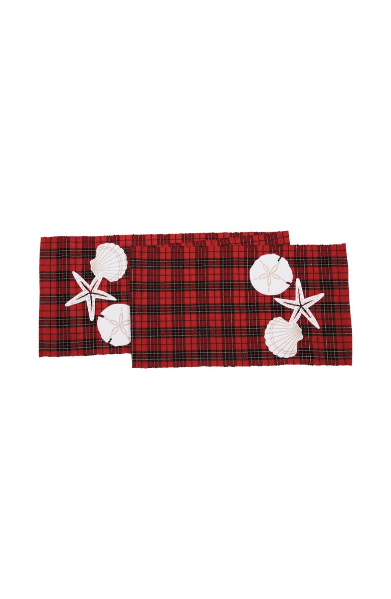 C&F Home Seaside Red & Black Plaid Embroidered 100% Cotton Christmas Table Runner 13" x 72", Main, color, Red