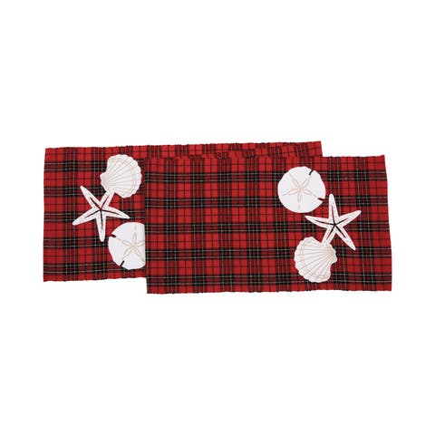 Seaside Red & Black Plaid Embroidered 100% Cotton Christmas Table Runner 13" x 72"