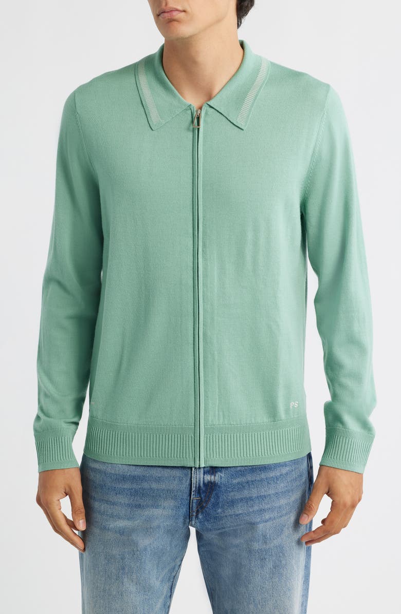 PS Paul Smith Merino Wool Zip Sweater, Main, color, Green