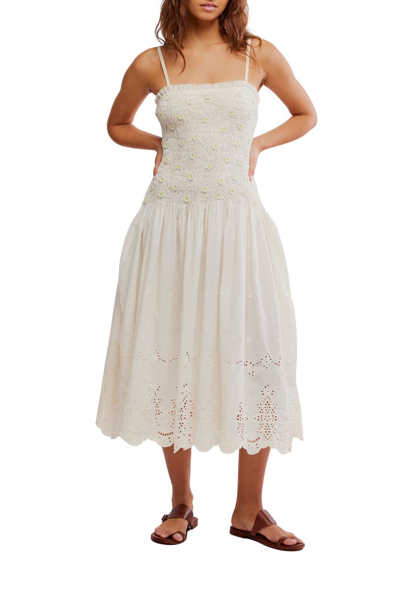 Daphne Floral Appliqué Cotton Sundress, Main, color, IVORY