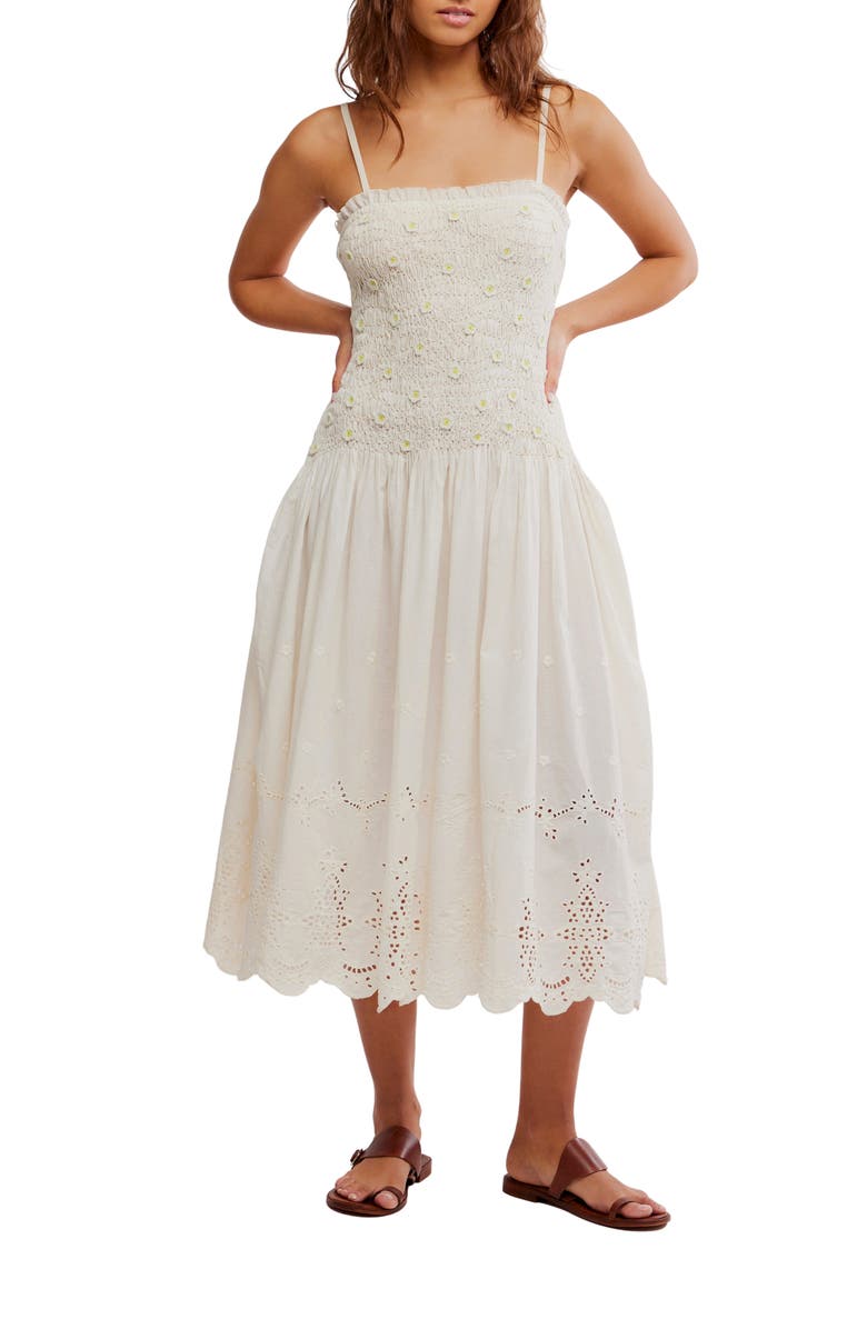 Free People Daphne Floral Appliqué Cotton Sundress, Main, color, Ivory
