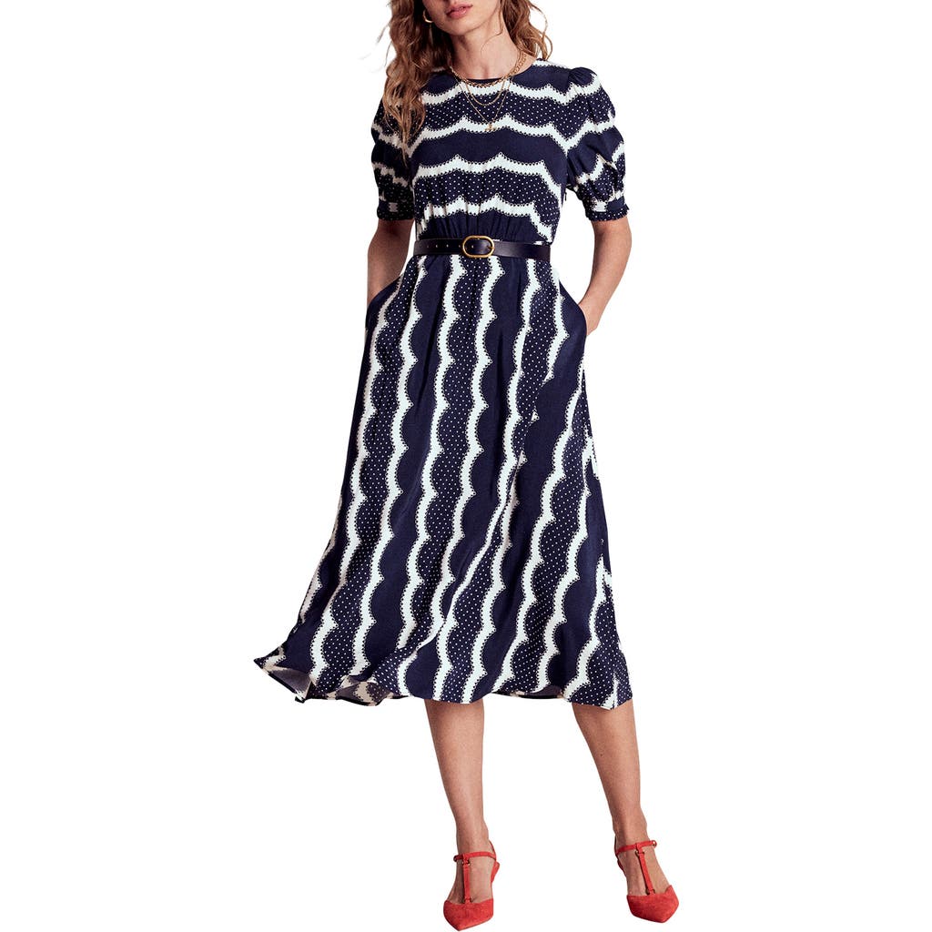 Boden Scallop Stripe Dress In Blue