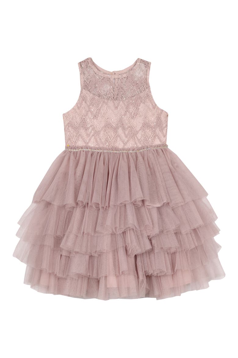 Beaded Tulle Party Dress, Main, color, BLUSH