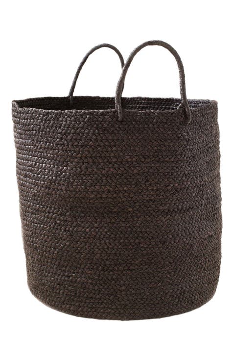 Large Braided Raffia Basket - Black