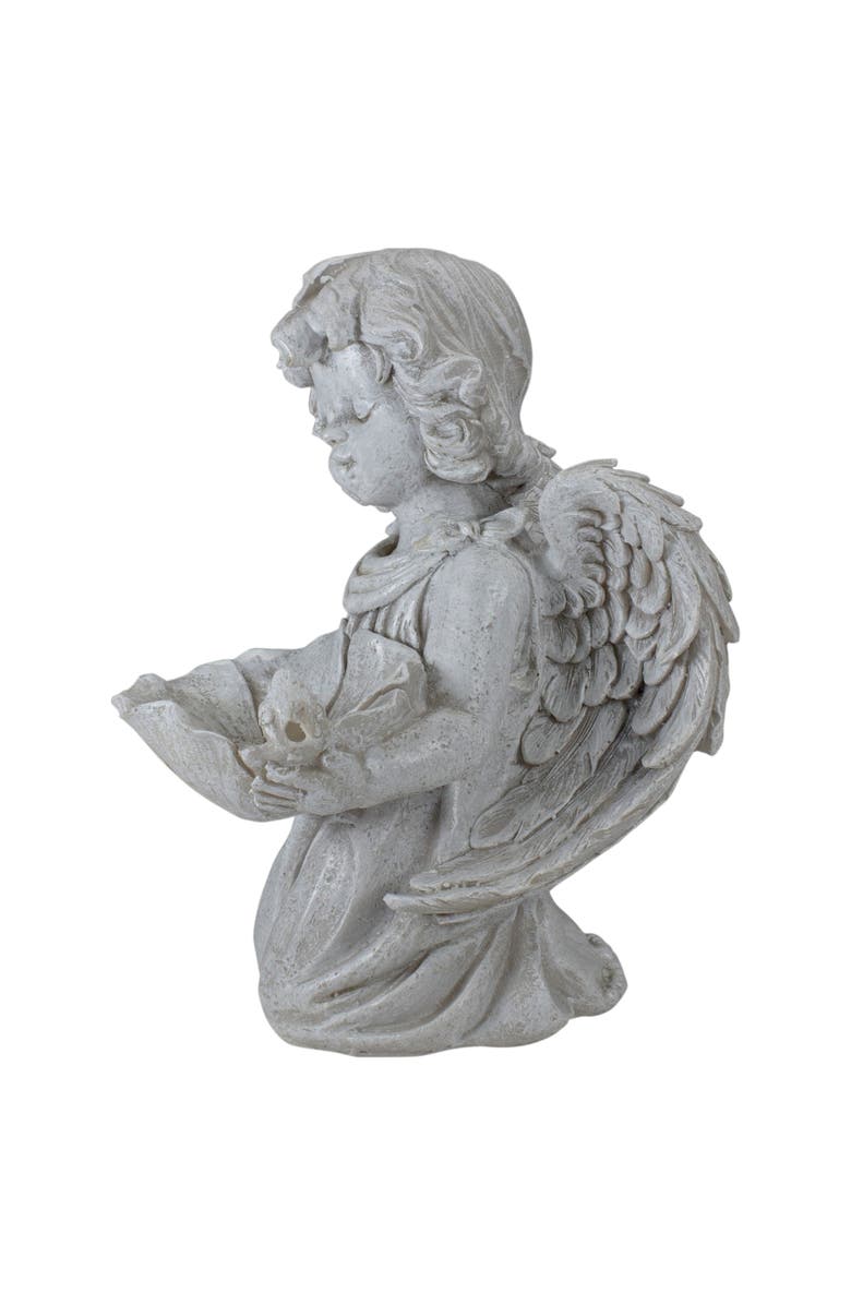 Northlight 9" Kneeling Angel with Flower Bird Feeder Outdoor Garden Statue, Alternate, color, Gray