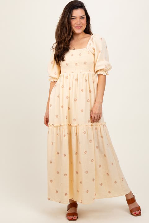 Floral Smocked Puff Sleeve Maxi Dress