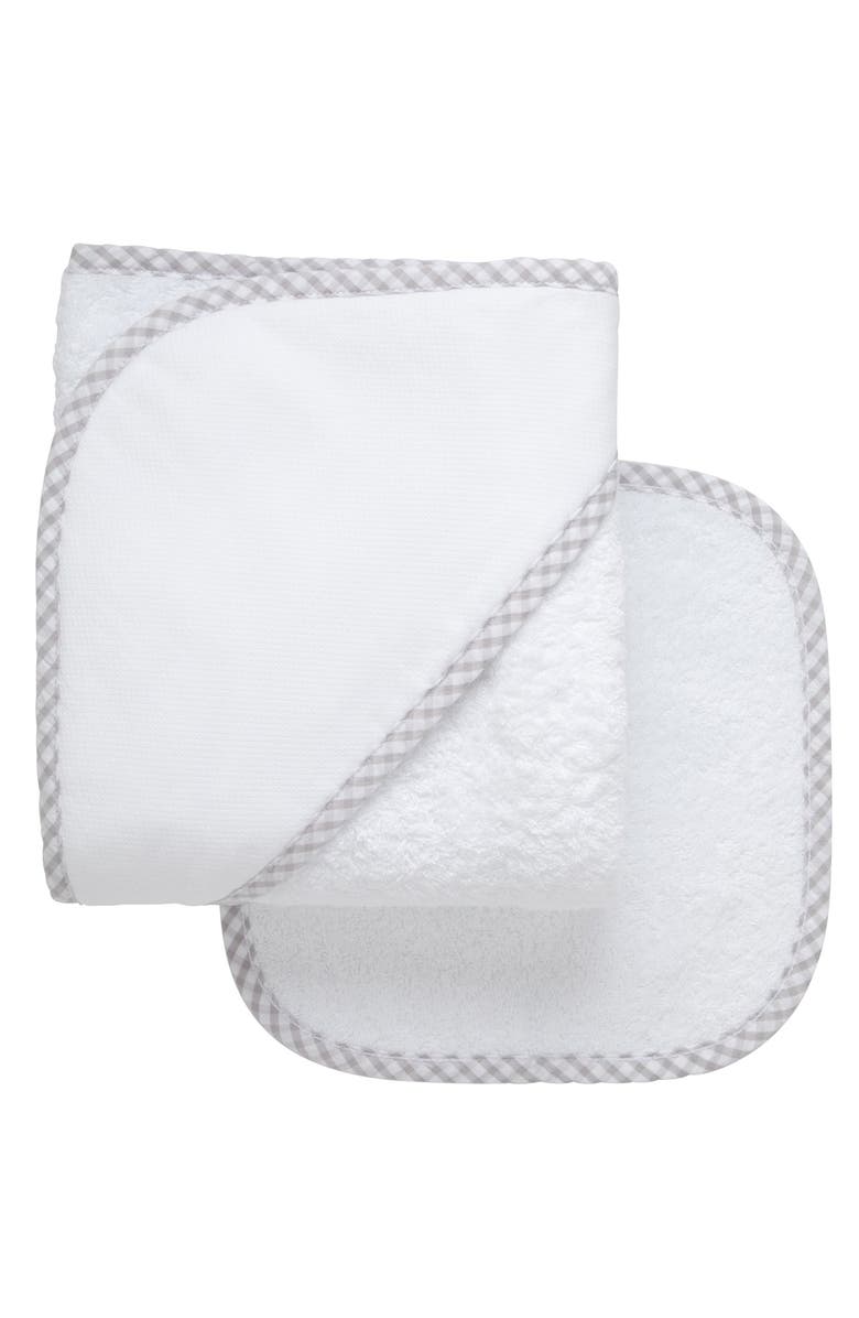 3 Marthas Big Check Trim Hooded Towel & Washcloth Set, Main, color, Gray