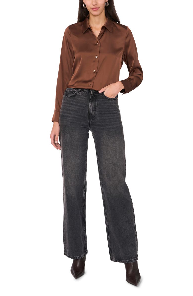 Satin Long Sleeve Button-Up Shirt