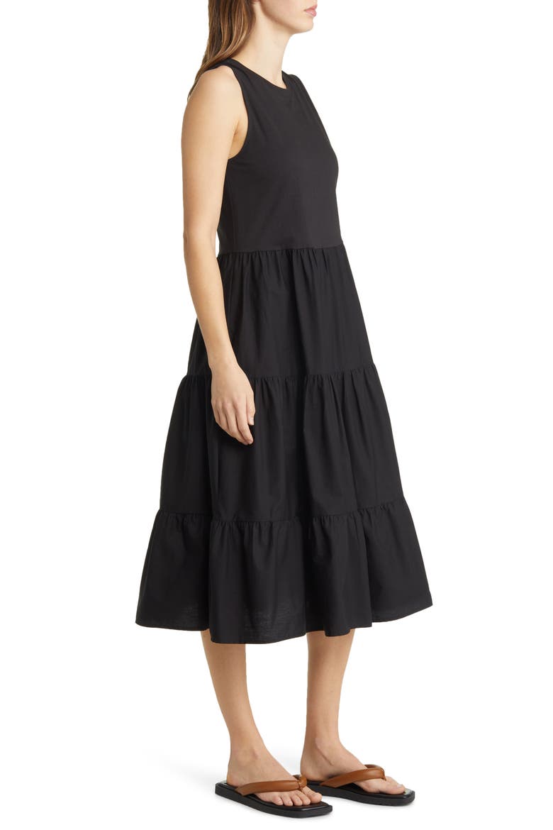 Sleeveless Mixed Media Dress, Alternate, color, BLACK