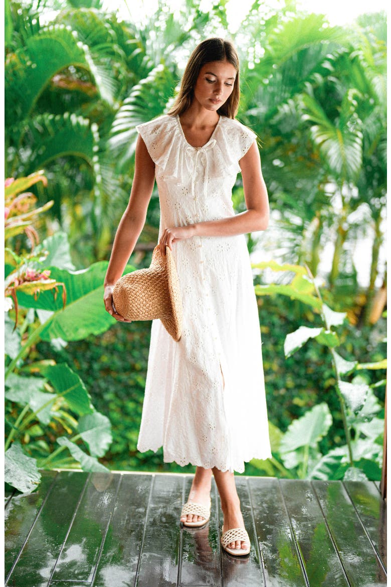 The Padar Embroidery Midi Dress, Alternate, color, White