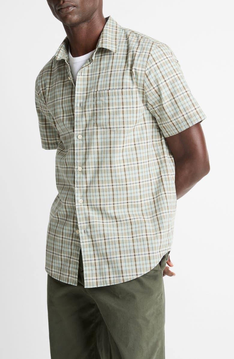 Vince Polson Plaid Short Sleeve Cotton Button-Up Shirt, Main, color, Seafoam Combo