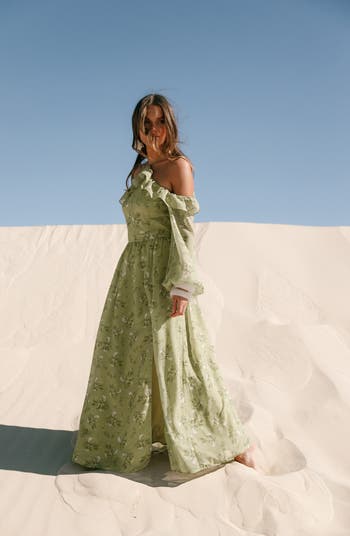 Alina Floral Cold Shoulder Long Sleeve Maxi Dress