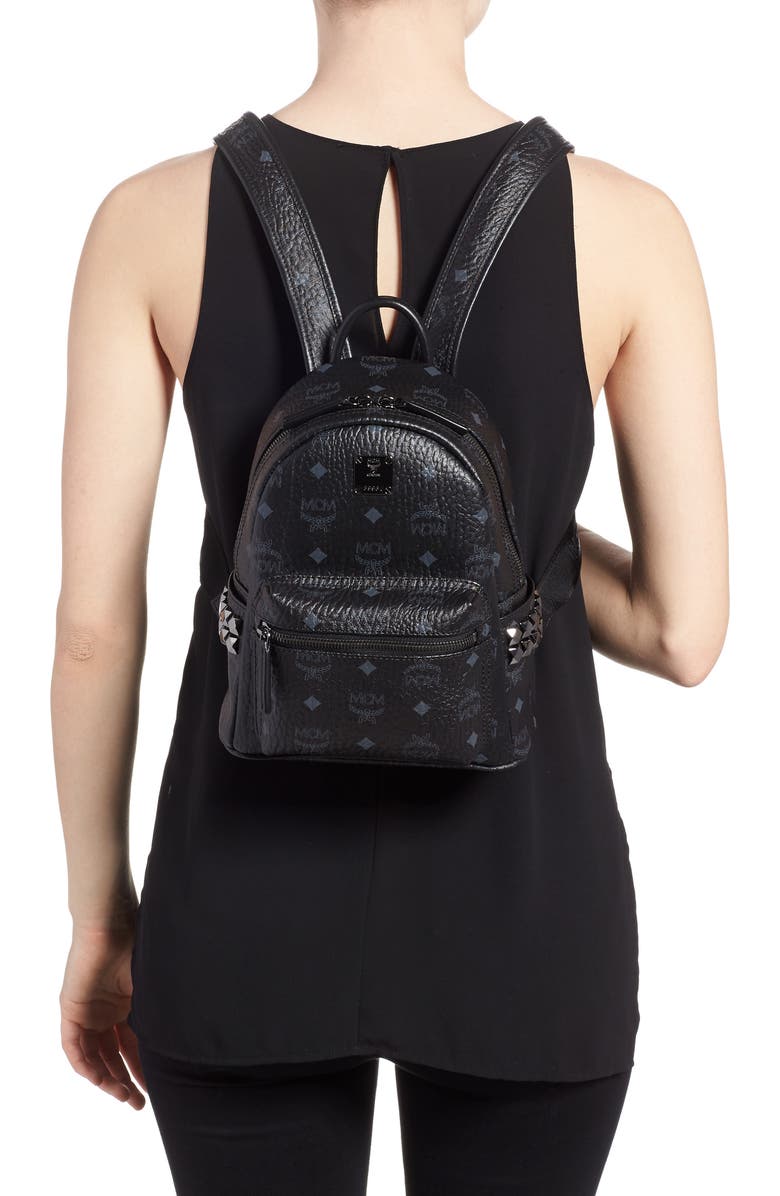 MCM Mini Stark Side Stud Coated Canvas Backpack, Alternate, color,