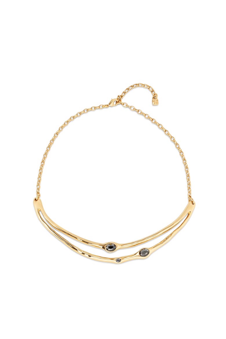 18K Gold-Plated Rigid Necklace with Black Faceted Crystals, Main, color, Gold