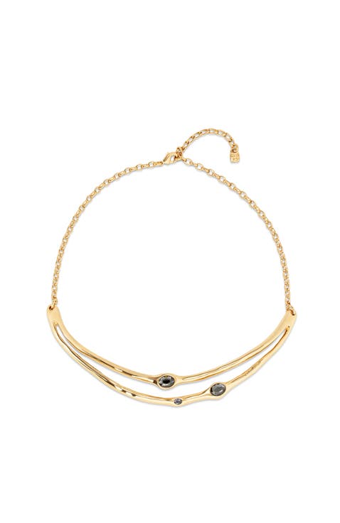 18K Gold-Plated Rigid Necklace with Black Faceted Crystals