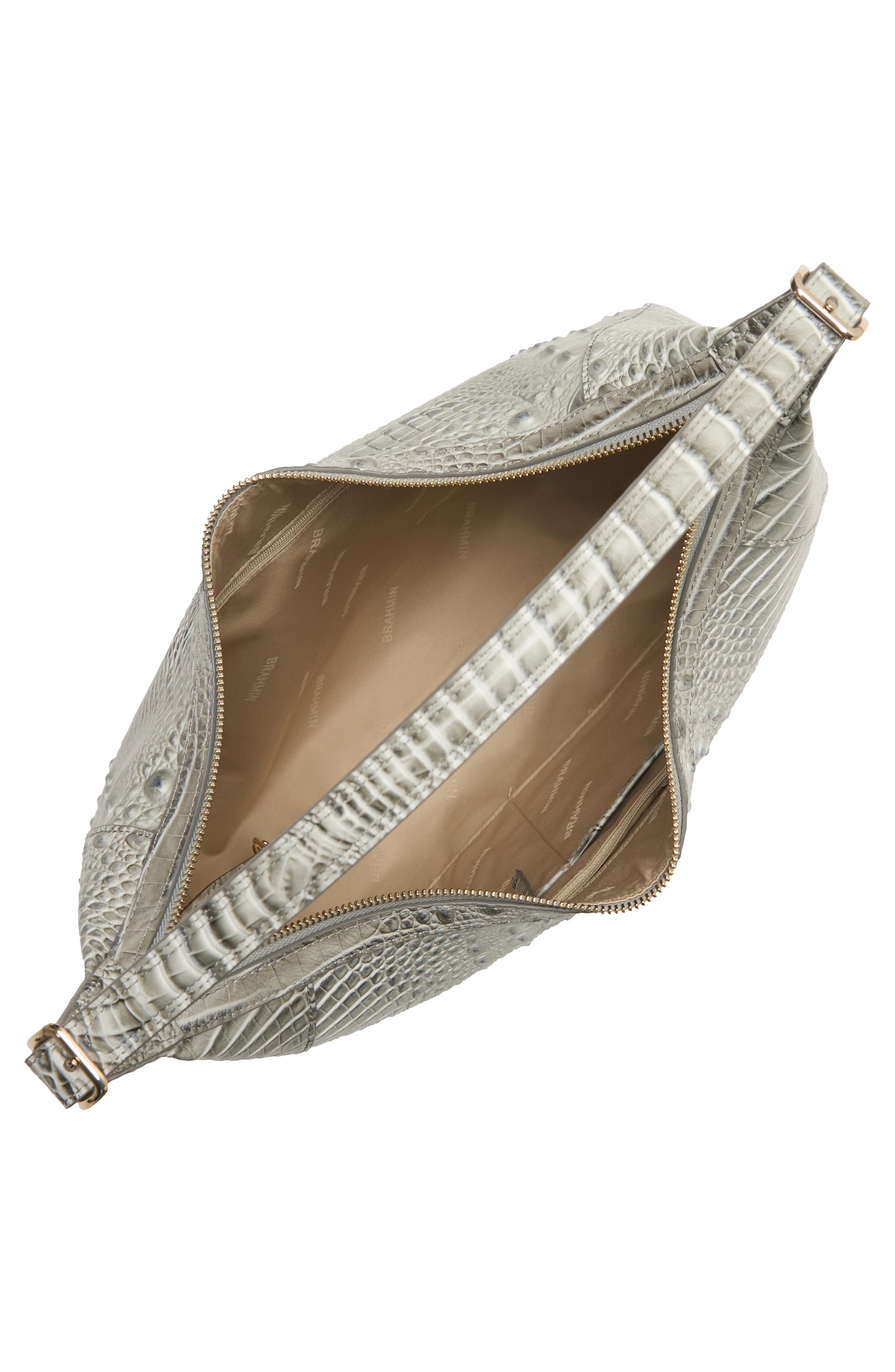 Brahmin Edie Croc Embossed Leather Shoulder Bag, Alternate, color, Dove Alden Road