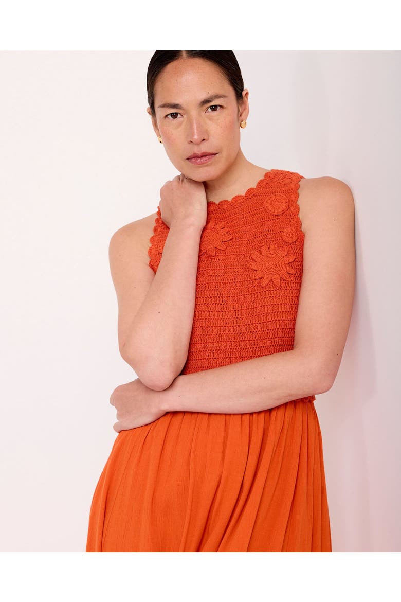 Crochet Bodice Midi Dress, Alternate, color, Orange