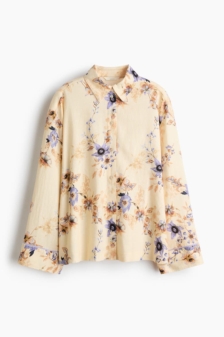 Oversized Linen-blend Shirt, Alternate, color, Light yellow/floral