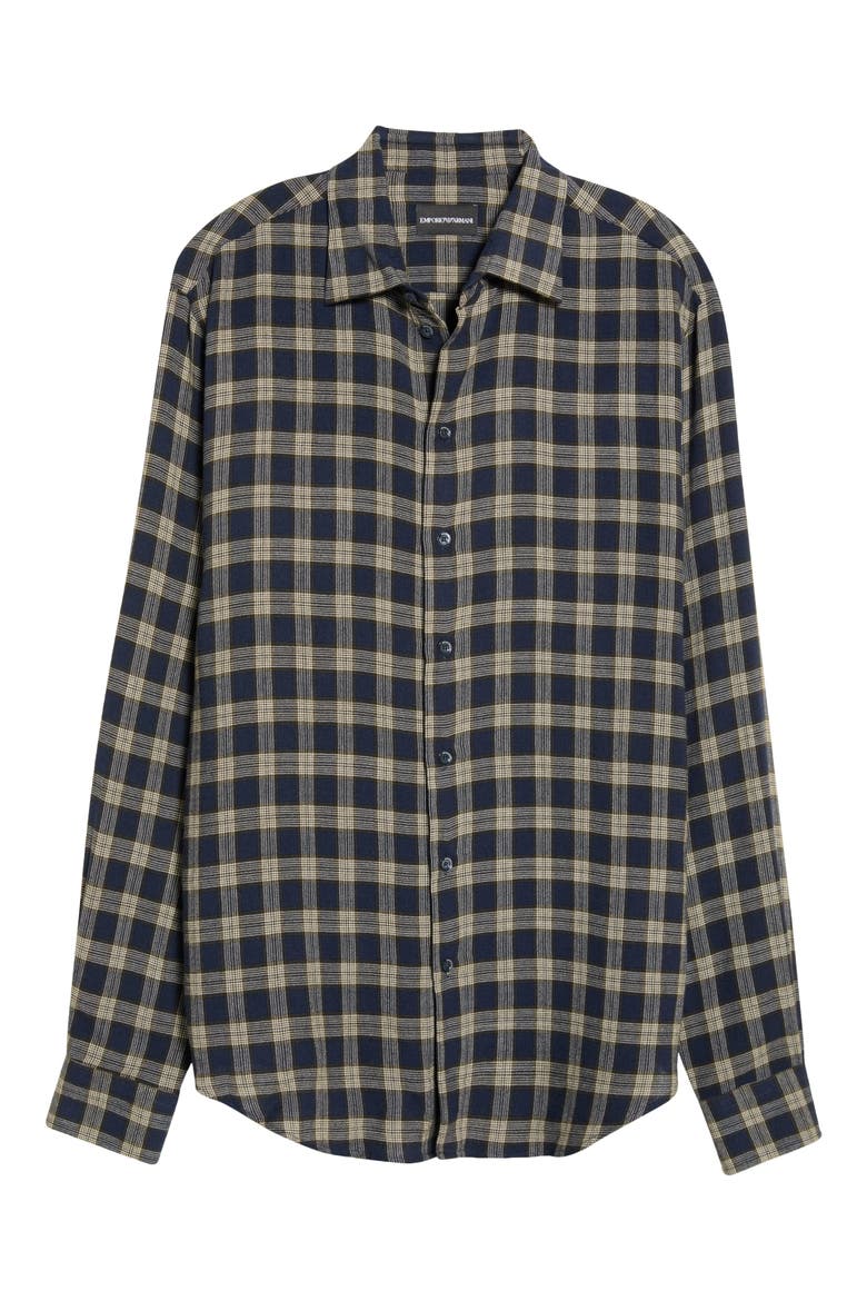 Plaid Long Sleeve Button-Up Shirt, Main, color, NAVY