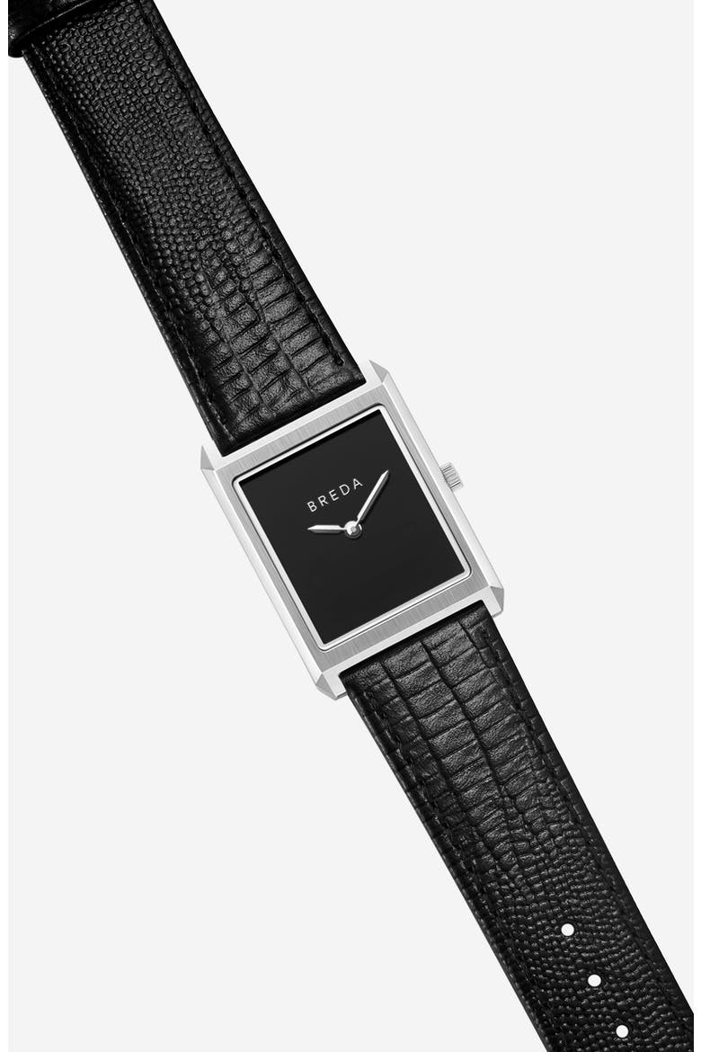 Virgil Leather Strap Tank Watch, 26mm x 35mm, Alternate, color, SILVER