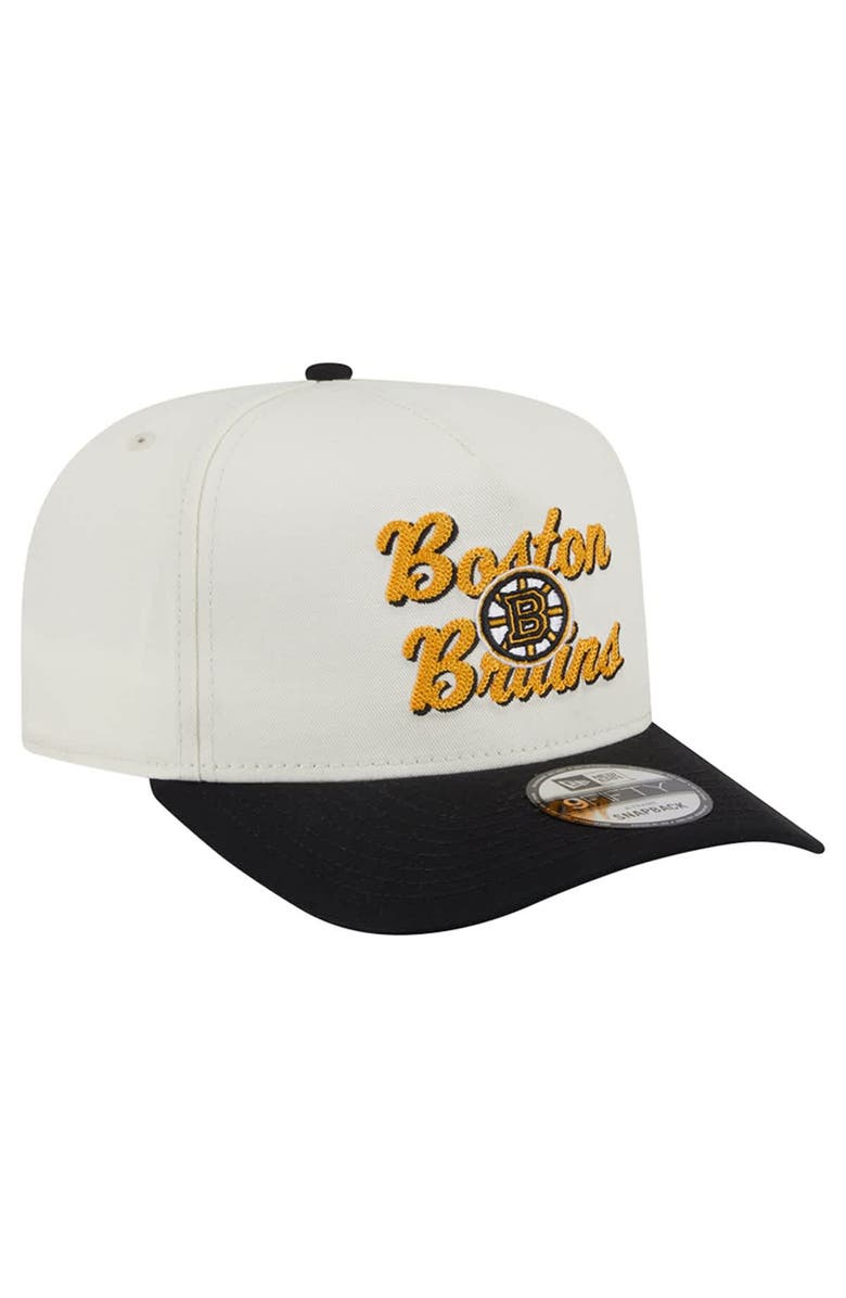 New Era Men's New Era Cream/Black Boston Bruins Chainstitch 9FIFTY A-Frame Snapback Hat, Alternate, color, Cream