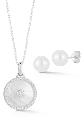 Glaze Jewelry Mother-of-pearl & Cubic Zirconia Pendant Necklace & Stud Earrings Set