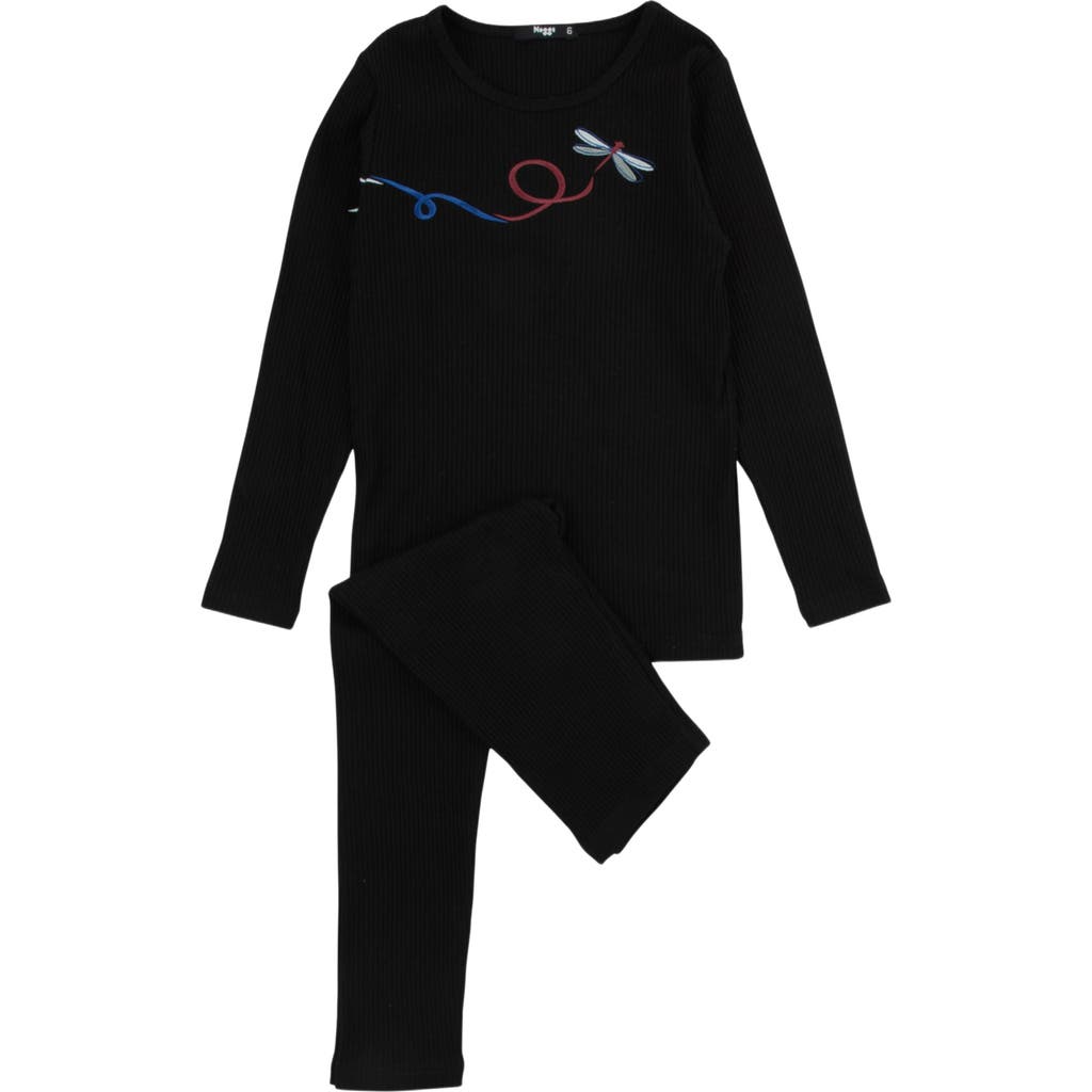 Noggiwear Dragonfly Ribbed Loungewear Set In Black