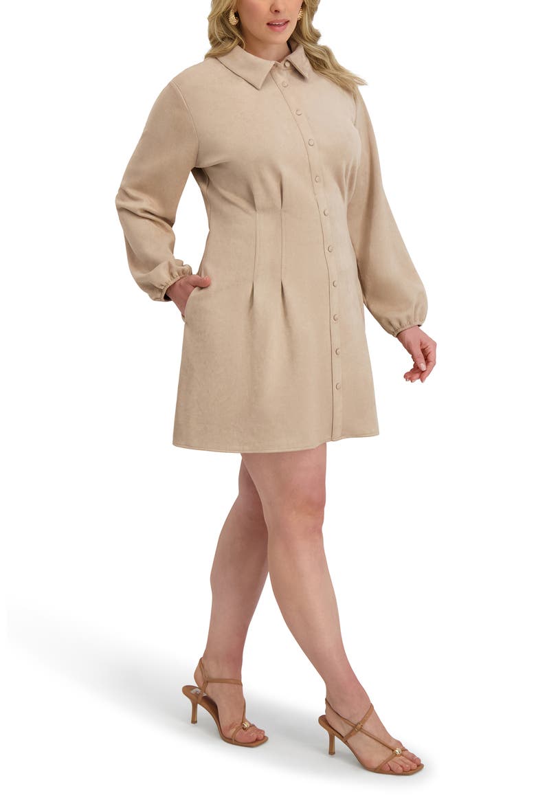 Faux Suede Shirtdress, Alternate, color, SAND
