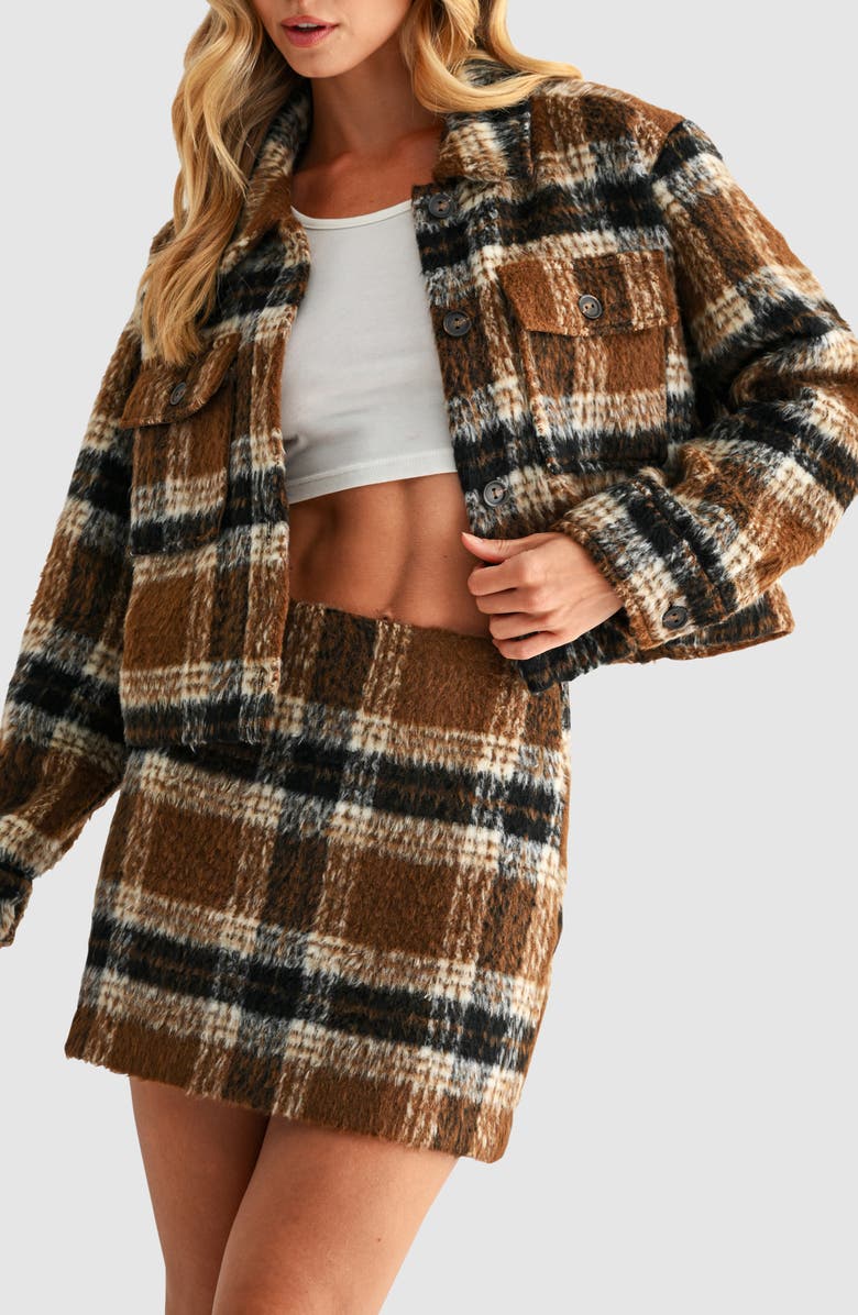 All in Favor Plaid Crop Jacket, Alternate, color, Brown Navy