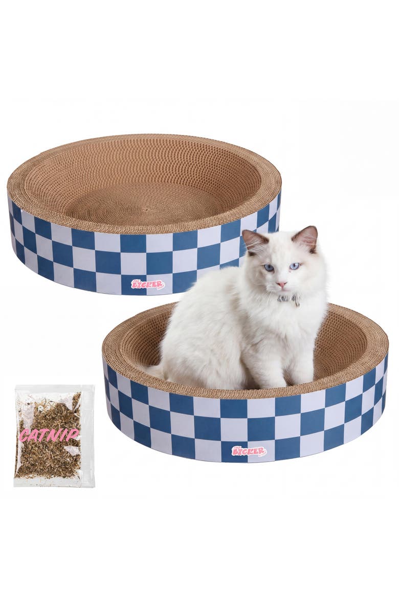 Daisy Modern Cardboard Bowl Cat Scratcher with Catnip, Main, color, Navy/Blue