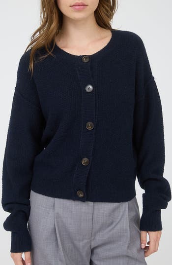 Blu Pepper Crewneck Button Down Cardigan In Blue