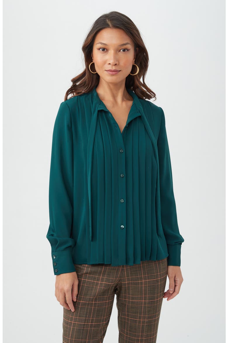 Adaeh Tie Neck Long Sleeve Button-Up Top, Alternate, color, VICTORIA LAKE