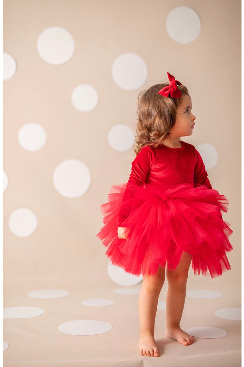 Cherry Long Sleeve Velvet Tutu Dress, Alternate, color, Red Love