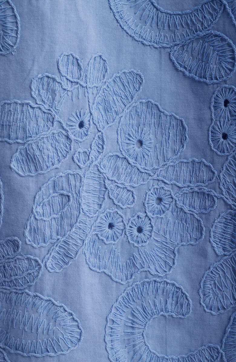 Anne Klein Embroidered Short Sleeve Cotton Midi Dress, Alternate, color, Surf Blue