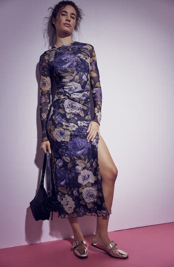 Gianni Long Sleeve Stretch Mesh Body-Con Dress