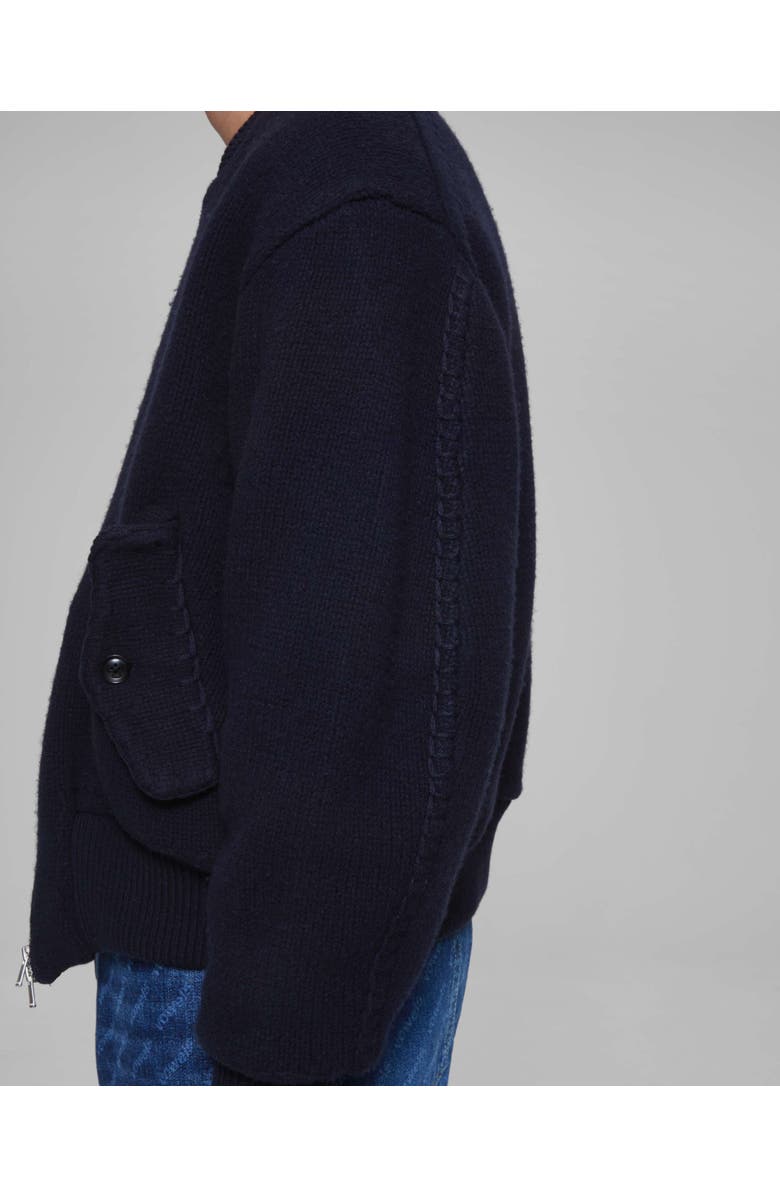 vowels Hand Knitted Bomber Jacket, Alternate, color, Navy